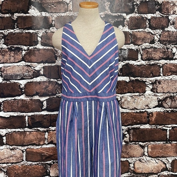 1901 Striped Jumpsuit Wide Leg V-Neck Blue Pink Size 10 - Picture 6 of 17
